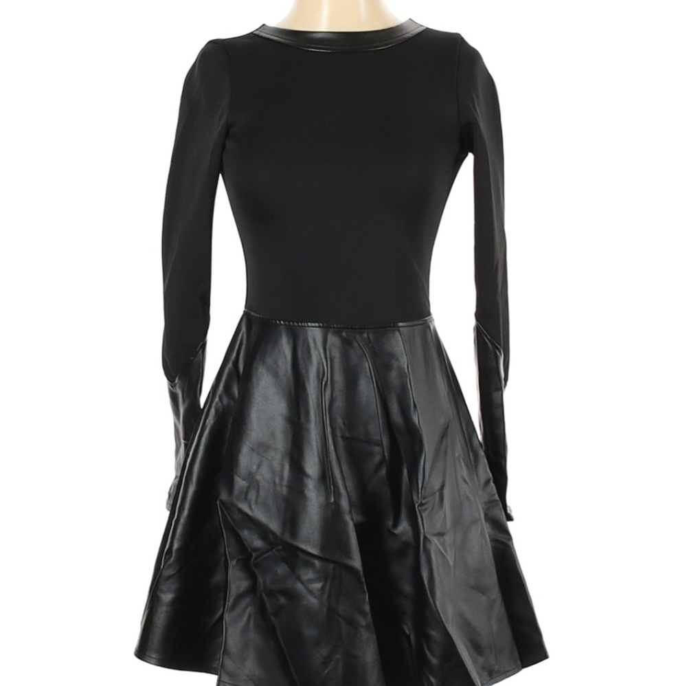 Great Boulee faux leather black dress with open back edgy & flattering